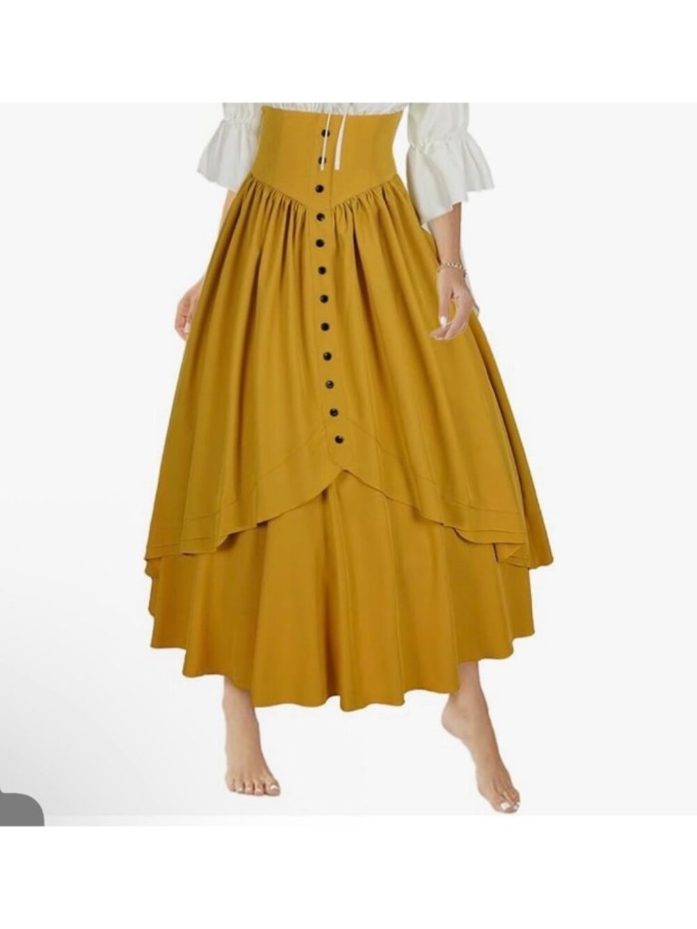 Renaissance Medieval Mustard Yellow Maxi Skirt Size S Costume AS-IS 4655
